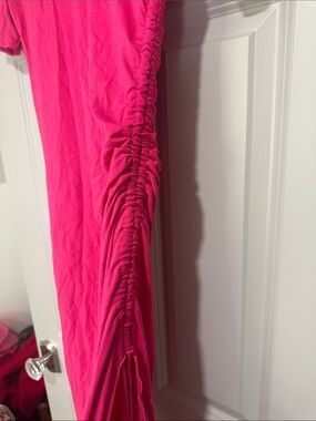 Bright Hot Pink Ruched Bodycon Dress